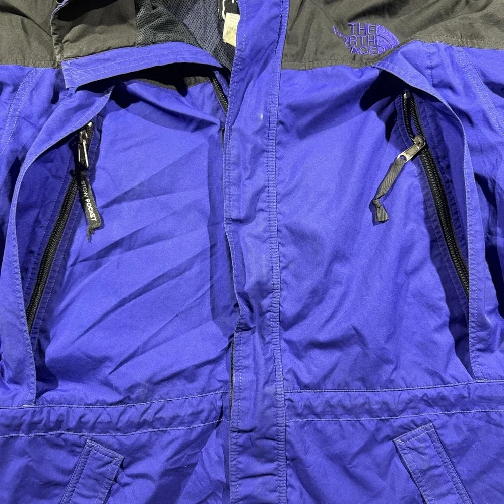 The North Face Jacket Mens Medium Blue Hooded Full Zip Nylon Rain Coat Outdoor